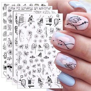 10 Sheets Flower Spring Nail Art Stickers Decals Self-Adhesive  Black  Nail Art
